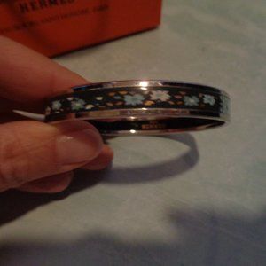 Hermes Blue Floral Enamel Bangle Bracelet
